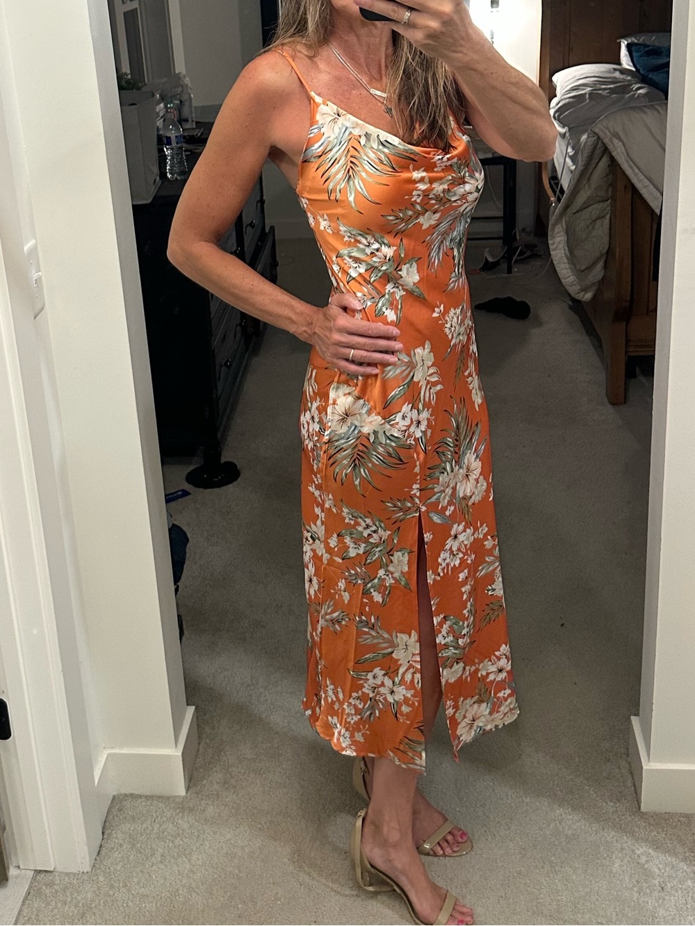 Paper Heart Orange Floral Slip Midi Dress Sz S